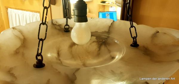 restaurierte Jugendstil Alabaster Deckenlampe- Kettenampel-Detail 3
