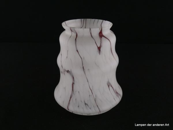 Art Deco Lampenschirm gebraucht, 3-fach eingeschnürter Glaszylinder marmoriert, leicht konisch anschwellend, weißer Grund von grau braunen Adern durchzogen, Nostalgieschirm, Ersatzglas D: 13cm, H: 15cm, Glashalter Griffrand 8cm, Achtung außen 8,5cm