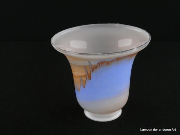 Art Deco Lampenschirm gebraucht, schlichte Glasglocke, außen braun-blauer Farbverlauf, innen weiß, Nostalgieschirm, Ersatzglas D: 14cm, H: 12cm, Glashalter Griffrand 6cm, von unten