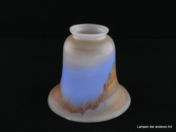 Art Deco Lampenschirm gebraucht, schlichte Glasglocke, außen braun-blauer Farbverlauf, innen weiß, Nostalgieschirm, Ersatzglas D: 14cm, H: 12cm, Glashalter Griffrand 6cm