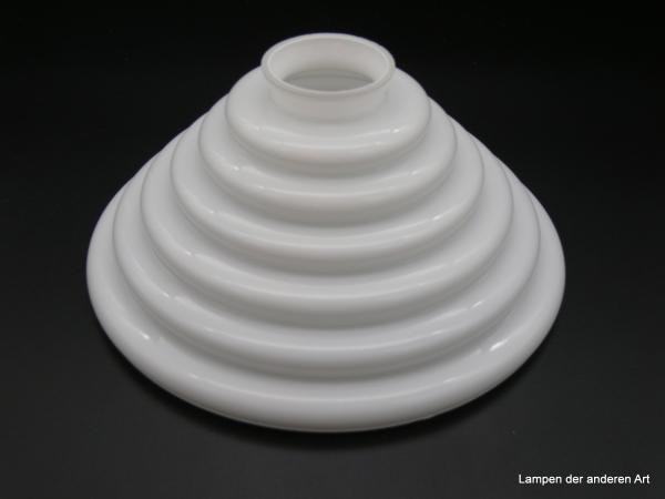 Art Deco getreppter Schusterschirm gebraucht, Glas weiß opal, Kegelform, Ersatzglas für Nostalgielampen H: 10cm, D: 22cm, Griffrand: 6 cm