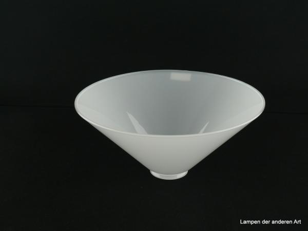 Jugendstil Lampenschirm gebraucht, Glas opal weiß, Kegelform, Ersatzschirm, D: ca.24,5cm, H: ca.11cm, Glashalter Griffrand 6cm, von unten