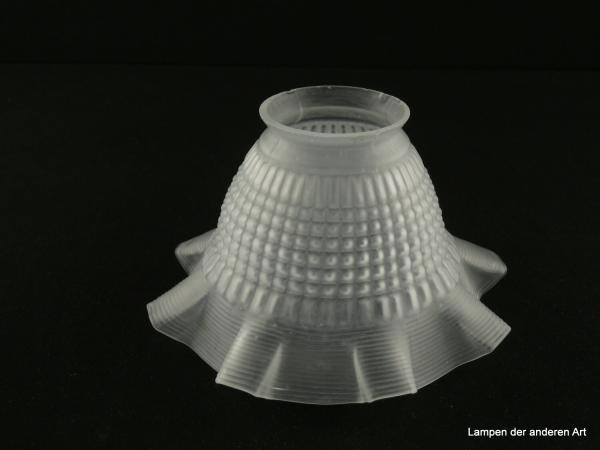 Jugendstil Lampenschirm gebraucht, Glas grau satiniert, mittig in Reihen angeordnete erhabene Quadrate, mehrfach gekniffener Rand, Nostalgie Ersatzglas für alte Lampen D: 16cm, H: 10cm, Glashalterand Griffrand 6cm