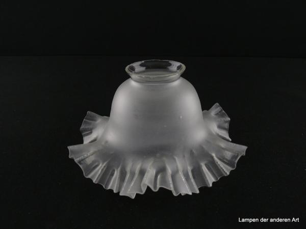2-er Set Jugendstil Lampenschirm gebraucht, Glas grau satiniert, Schüsselform, glatte Wandung, breiter gezackter Rand, Nostalgie Ersatzglas für alte Lampen, D: ca. 19cm, H: ca. 10,3cm, Glashalter Griffrand 6cm, einzeln