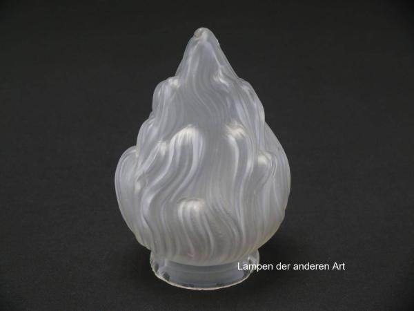 2-er Set Jugendstil Lampenschirm gebraucht, stumpf satiniertes Glas, stilisierte lodernde Flamme, Nostalgie Ersatzglas D: ca.8cm, H: ca.12cm, Griffrand Glashalter 6cm - gemessen 5,7cm, einzeln stehend