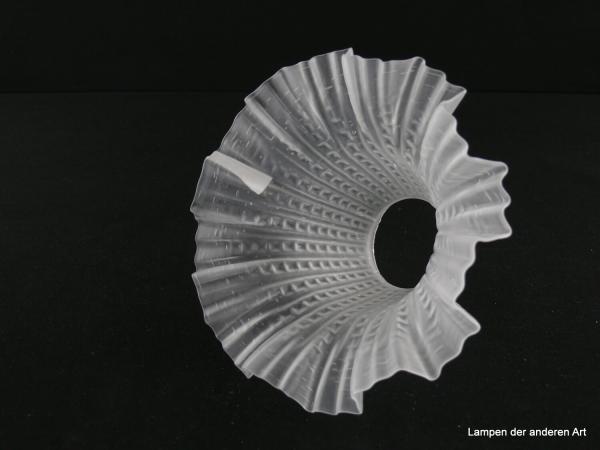 2-er Set Jugendstil Lampenschirm gebraucht, Glas grau satiniert, längs eingearbeitete Perlstabrippen, in eben der Breite übergehend in den gekniffenen aufgezogenen Rand, Nostalgie Ersatzglas für alte Lampen, Griffrand 6cm, von innen