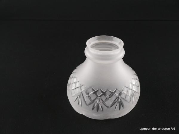 4-er Set Jugendstil Lampenschirm gebraucht, Glas grausatiniert, Kelchform, geschliffenes Band aus Kreuzen am unteren Rand, Ersatzschirm für alte Lampen, D: ca.11,5cm, H: ca.10cm, Glashalter Griffrand 6cm, einzeln