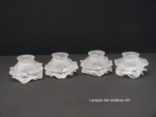 4-er Set Jugendstil Lampenschirm gebraucht, Rosenblattschirme, grau satiniert, Form stilisierte Rosenblüte, Nostalgie Ersatzglas D: ca.11,5cm, H: ca.7cm, Glashalter Griffrand 6cm