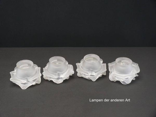 4-er Set Jugendstil Lampenschirm gebraucht, Rosenblattschirme, grau satiniert, Form stilisierte Rosenblüte, Nostalgie Ersatzglas D: ca.11,5cm, H: ca.7cm, Glashalter Griffrand 6cm, Detail