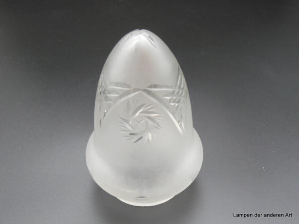 3er Satz gleiche Zapfenschirme, Jugendstil, grau satiniert, Sternschliffmuster, Schleuderblume und Olivenschliff, gebraucht, Griffrand 8cm , D=11cm H=14cm stehend