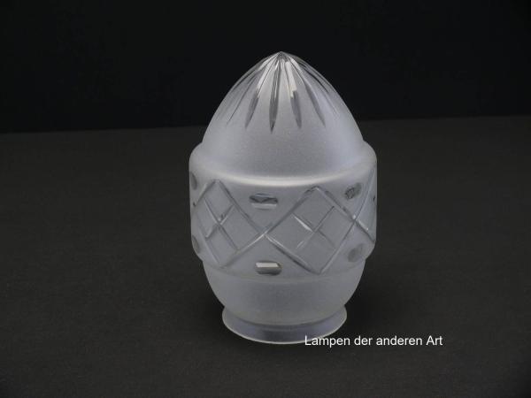 antikes Jugendstilglas grau satiniert, Zapfenform spitz zulaufend, mittig breites Band hervortretend Schliffmuster, Spitze im Unterteil Dekor Strahlenschliff, Griffrand 8cm