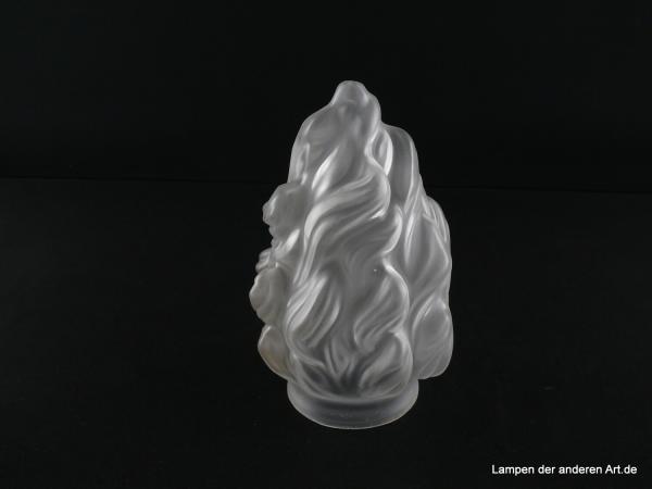 3-er Set Jugendstil Lampenschirm gebraucht, stumpf satiniertes Glas, stilisierte lodernde Flamme, Nostalgie Ersatzglas D: ca.11cm, H: ca.18cm, Griffrand Glashalter 8cm, herstellungsbedingte Lufteinschlüsse, einzeln