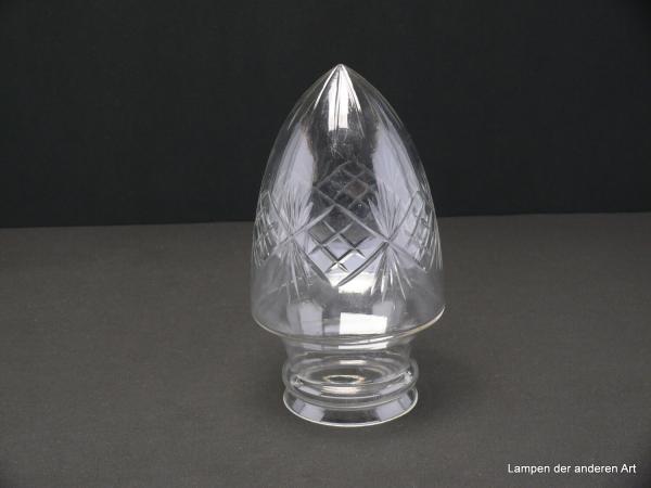 Jugendstil Lampenschirm gebraucht, Klarglas mit Kerbschliff,  mittig geschliffene Rauten im Wechsel mit gebündelten Strahlen, zapfenförmig in der Spitze mit geschliffenen Strahlen, antiker Ersatzschirm