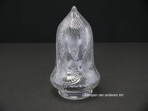 Pressglasschirm mit nachempfundenem Schliffmuster Strahlen und Rauten, Griffrand 8cm