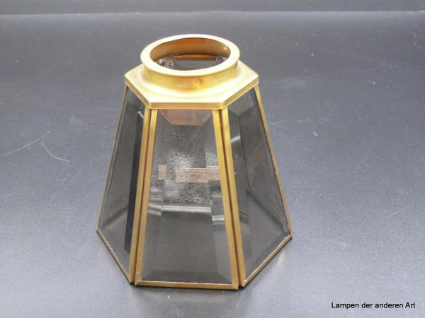 Jugendstil Lampenschirm gebraucht, 6 facettierte getönte Glasscheiben in Messing gefasst, D: 11cm, H: 13cm, Griff-Rand 6cm