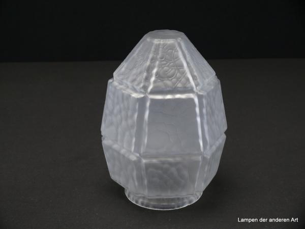Art Deco Lampenschirm gebraucht, antikes Glas, Prismenform, Flächen satiniert und genarbt, abgeflachte Spitze, Nostalgie Ersatzglas D: ca.12cm, H: ca.16cm , Glashalter Griffrand 8cm