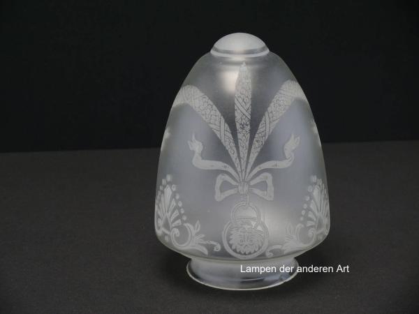 2-er Set Jugendstil Lampengläser, gebraucht, grau satiniert, Oberfläche Dekor geätzt, Nostalgieschirm, Ersatzglas für alte Lampen, Glashalter Griffrand 8cm, einzeln stehend