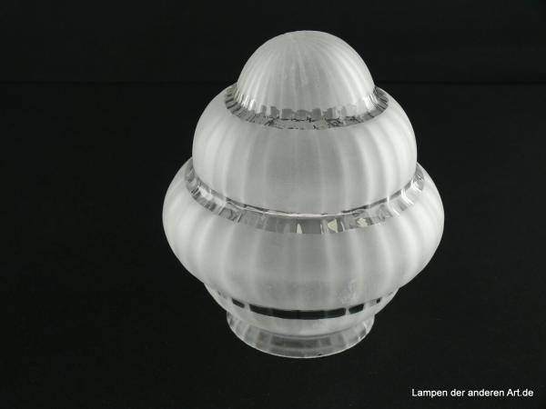 2-er Set Jugendstil Lampenschirm gebraucht, Glas grau satiniert, runde, sich verjüngende Form, dreifach gestuft, in den drei Kehlen Klarglas, Nostalgie Ersatzglas, D: ca.13,5cm, H: ca.15cm, Glashalter Griffrand 8cm, einzeln