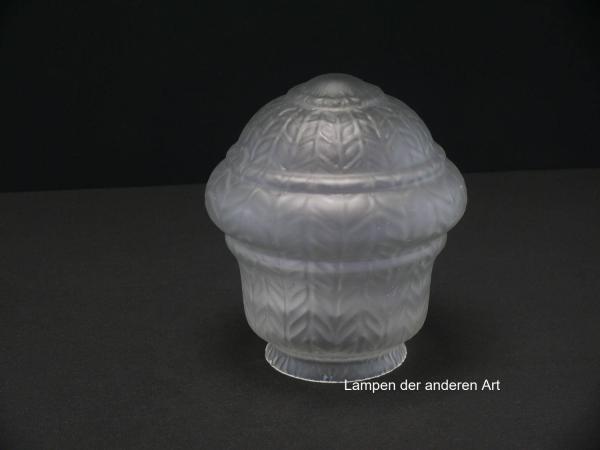 2-er Set Jugendstil Lampenschirm gebraucht, Glas grau satiniert, Zapfe mehrfach eingeschnürt, kuppelartiger Abschluss, Oberflächenstruktur Rhombenmuster, Nostalgieschirm, Ersatzglas für alte Lampen, D: ca.13cm, H: ca.15cm, Griffrand 8cm, einzeln stehend