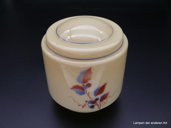 Art Deco Lampenschirm gebraucht, Uranglas gelb mit Spritzdekor Beeren-Laub-Zweig,  D: 13cm, H: 16cm, Griff-Rand 8cm