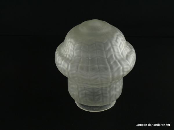 4-er Set Jugendstil Lampenschirm gebraucht, Glas grau satiniert, Zapfe mehrfach eingeschnürt, kuppelartiger Abschluss, Oberflächenstruktur Rhombenmuster, Nostalgieschirm, Ersatzglas für alte Lampen, D: ca.14cm, H: ca.15cm, Glashalter 8cm, einzeln