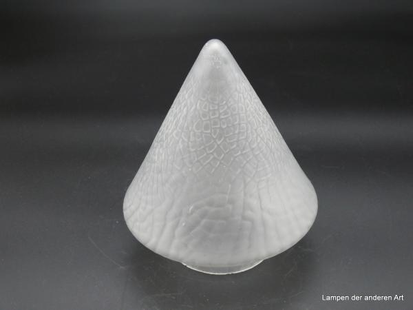 Jugendstil Lampenschirm gebraucht, Spitzkegel satiniert grau, lederartig genarbte reliefierte Oberfläche, Ersatzglas D: 14cm, H: 17cm, Griffrand 8cm