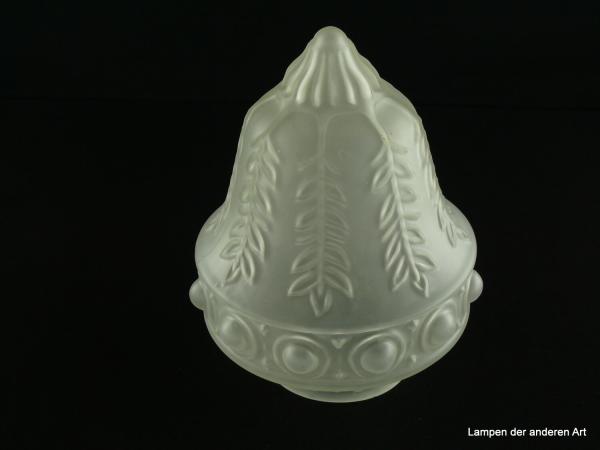 Jugendstil Lampenschirm gebraucht, geschlossenes Glas grau satiniert, reliefierte Oberfläche, Nostalgie Ersatzglas D: ca.14cm, H: ca.17cm, Glashalter Griffrand 8cm
