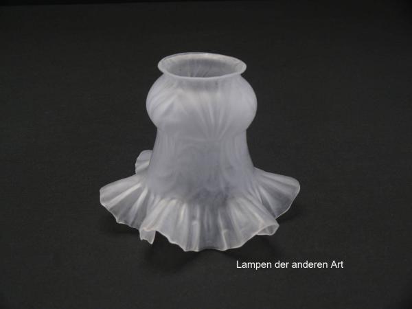 Jugendstil Lampenschirm gebraucht, satinierter Grund, stilisierte Blüte, Nostalgieglas, antiker Ersatzschirm, D:  ca. 14cm, H: ca.11cm, Glashalter Griffrand 6cm