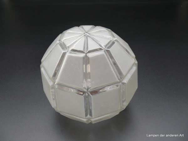 Art Deco Lampenschirm gebraucht, Prismen Glaskugel, Flächen satiniert, Ersatzschirm D: 14cm, H: 14cm, Griffrand 8cm