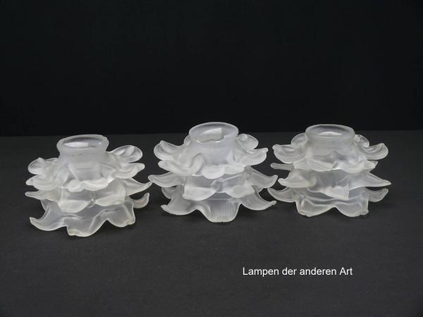 3-er Set Jugendstil Lampenschirm gebraucht, Rosenblattschirme, grau satiniert, Form stilisierte Rosenblüte, Nostalgie Ersatzglas D: ca.14cm, H: ca.8cm, Glashalter Griffrand 6cm