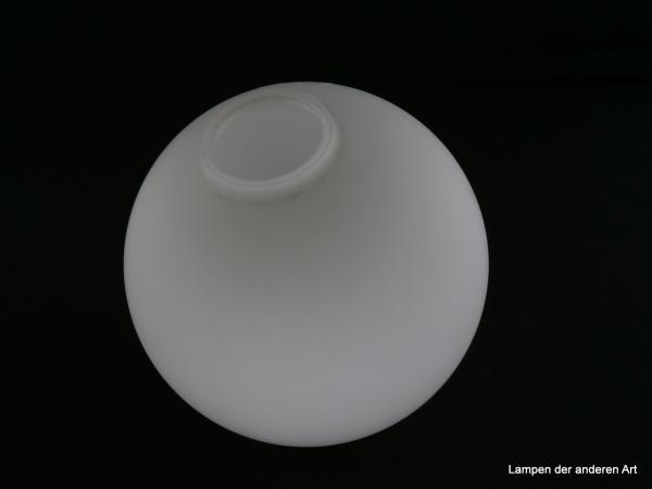 Jugendstil Lampenschirm gebraucht, 2-er Set Glaskugeln weiß, Ersatzschirm für alte Lampen, D: ca.15cm, H:ca.15cm, ohne Griffrand Glashalter, Loch 40mm, Klemmbefestigung, Detail Loch