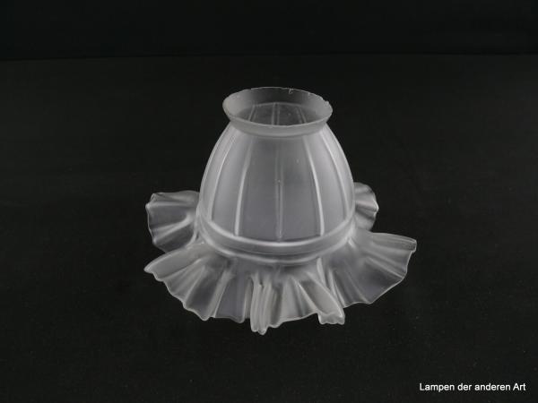 Jugendstil Lampenschirm gebraucht, schlanke Blütenform, Glas satiniert grau,   D: 16cm H: 11cm , Griff-Rand 6cm