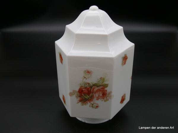Jugendstil Lampenschirm  opal weiß mit Rosendekor HEA16x32oprd