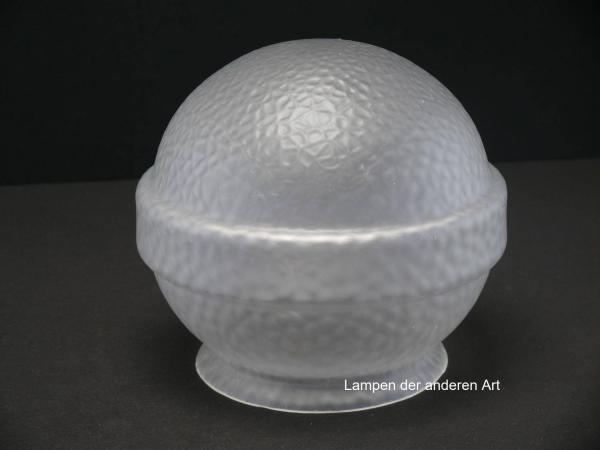 Jugendstil Lampenschirm gebraucht, geschlossene Halbkugel, Glas grau satiniert und leicht relifiert, mittig aufgeworfene Binde, Nostalgie Ersatzglas D: ca.17cm, H: ca.15cm, Glashalter 12,5cm