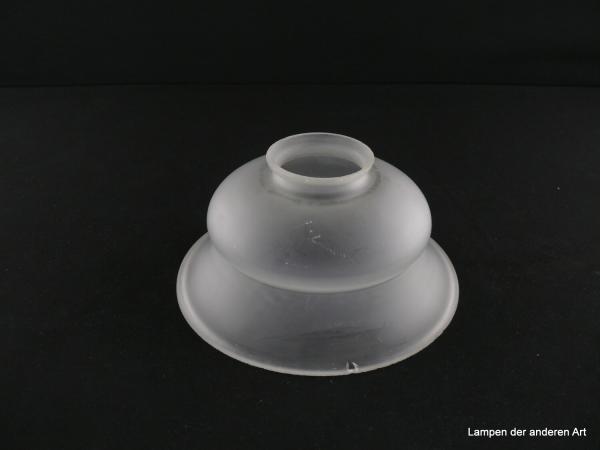 3-er Set Jugendstil Lampenschirme gebraucht, Glas satiniert grau, mittig eingeschnürte Glockenform, Schirm 3 - Kratzer, Chip am Rand
