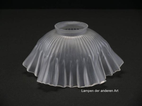 Jugendstil Lampenschirm gebraucht, Glas satiniert, schüsselförmig aufgezogene Wandung, gefältet, Nostalgie Ersatzglas, D: ca.18cm, H: ca.9cm, Glashalter Griffrand Ø 6cm