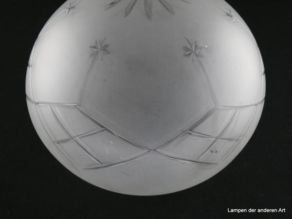 Alter Jugendstil Kugelschirm mit Sternschliff, Kerbschliff, geometrische Ornamente, gebraucht, Nostalgieglas, Ersatzschirm D: 18cm, H: 16cm, Glashalter Griffrand 8cm, Kerbschliff