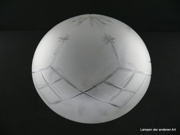 Alter Jugendstil Kugelschirm mit Sternschliff, Kerbschliff, geometrische Ornamente, gebraucht, Nostalgieglas, Ersatzschirm D: 18cm, H: 16cm, Glashalter Griffrand 8cm