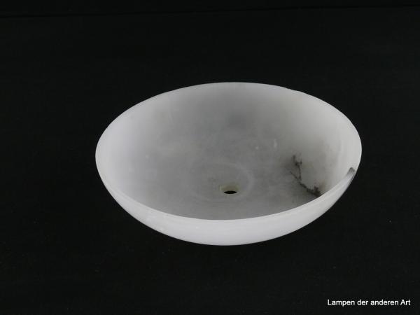 Alabaster Baldachin gebraucht, schwarz weiß grau marmoriert, durchscheinende Art von Gips, ähnelt Milchglas bzw. Marmor, Halbschale D: ca.18cm H: ca.4,5cm, Bohrung 12mm, von unten