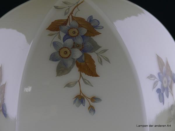 Jugendstil Lampenschirm gebraucht, Glaskörper gelb umrankt von Blüten und floralen Elementen, Wandung gekantet, Nostalgie Ersatzglas, D: ca.21cm H: ca.19cm, Griffrand Glashalter 10cm, Detail