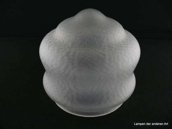 Jugendstil Lampenschirm gebraucht, geschlossenes Glas grau satiniert mit Strukturoberfläche, Zylinder im oberen Bereich geschnürt, im unteren Teil gestuft, fast spitz auslaufend, Nostalgie Ersatzglas D: 19cm, H: 17cm, Glashalter Griffrand Sondergröße 16cm