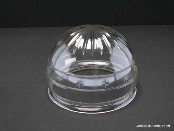 Jugendstil Lampenschirm gebraucht, Klarglas, schüsselförmiges antikes Kuppelglas, kleine geschliffene Sterne in einem in der Wandung abgesetztem Band, final mit Strahlenschliff, Nostalgie Ersatzschirm für alte Lampen