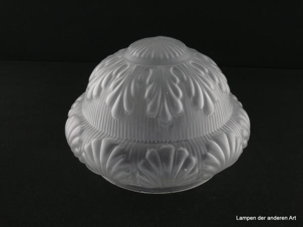 Jugendstil Lampenschirm gebraucht, Glas grau satiniert, Schulterreif stilisierte Muscheln, Wandung gekrümmt Blattwerk, Ersatzglas, Sondergröße Griff 16cm