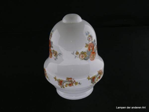Jugendstil Lampenschirm gebraucht, Glas opal weiß, Balusterform, Dekor Blumen und Blattwerk, Nostalgie Ersatzglas, D: ca. 12cm H: ca.17cm, Glashalter Griffrand 8cm