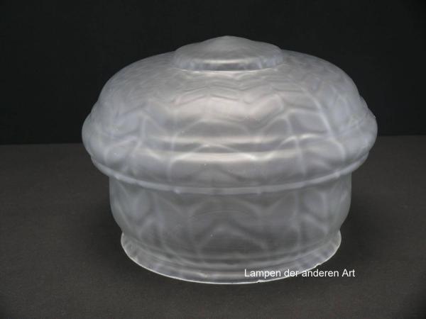 antiker Art-Deco Lampenschirm gebraucht, geschlossenes Glas, satinierte Oberfläche, geschnürte Wandung, Dekor Fischgrät,  Nostalgie Ersatzschirm, D: ca.24cm, H: ca.18cm, Glashalter Griffrand 20cm