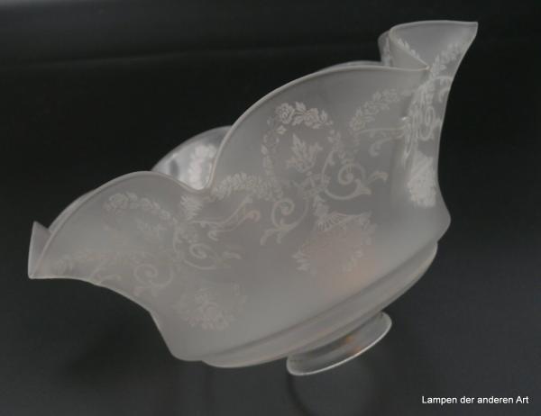 seltener großer Jugendstil Lampenschirm, gebraucht, geätztes Dekor, D: 25cm, H: 13cm, Griff-Rand: 6cm liegend