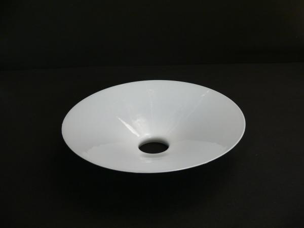 Jugendstil Lampenschirm gebraucht, Überfangglas, Kegelform dunkelgrün (flaschengrün) H=6,5cm, D=26cm, Ersatzglas, Glashalter Griffrand 6cm, von unten weiß