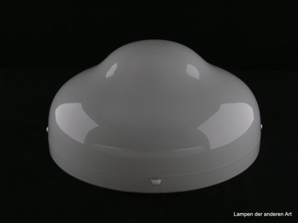 Jugendstil Lampenschirm gebraucht, Glas, ähnlich Siemens Luzette, Unterteil opal weiß, schalenartiges Glas mit vier Noppen, welche in die Vertiefungen am oberen Glas einrasten