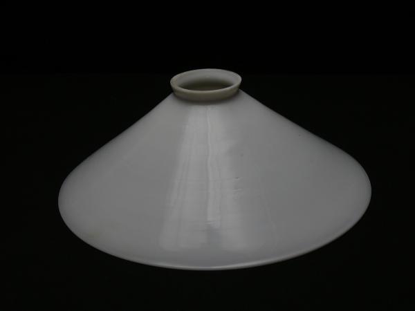 Jugendstil Lampenschirm gebraucht, Glas, Kegelform opal weiß H= 9cm, D=26cm, Ersatzglas, Glashalter Griffrand 6cm