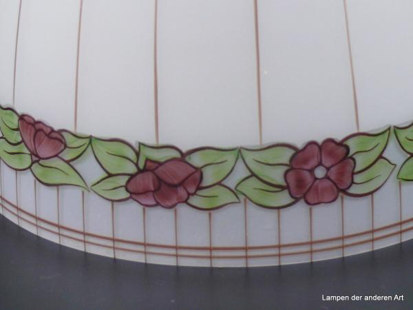 Jugendstil Lampenschirm gebraucht mit Blumenmotiv handbemalt, umlaufendes Band mit Blumenranke, Art Deco, D: 27cm, H: 25cm, Loch 45mm Detail